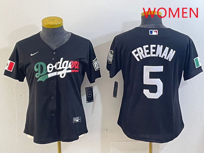 Women Los Angeles Dodgers 5 Freeman Black Game 2025 Nike MLB Jersey style 403